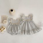 【66-130cm】ロンパース or ワンピース ベビー 女の子 ストライプ フリル
