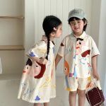 【80-150cm】セットアップorワンピース 落書き 兄妹お揃い - 画像 (3)