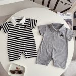 【66-90cm】オールインワン クマロゴ ボーダー ベビー服 - 画像 (8)