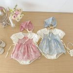 【66-90cm】セットアップ フラワー刺繡 ロンパース&帽子 - 画像 (6)