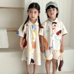 【80-150cm】セットアップorワンピース 落書き 兄妹お揃い