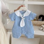 【66-90cm】ロンパース ストライプ ブルー ベビー服 - 画像 (3)