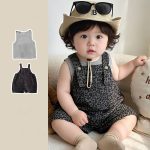 【73-100cm】セットアップ ヒョウ柄 サロペット&シャツ 可愛い - 画像 (5)