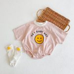 【66-90cm】ロンパース ベビー 半袖 笑顔柄 ボーダー - 画像 (3)