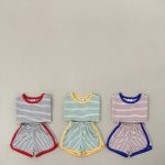 【80-130cm】セットアップ ベビー 男女兼用 ボーダー カジュアル - 画像 (3)