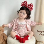 【66-100cm】サロペット 可愛い レッド ボーダー ベビー服 - 画像 (7)