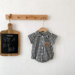 【66-90cm】ロンパース ベビー チェック クマロゴ - 画像 (8)