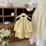 【73-110cm】セットアップ イエロー チェックトップス&ブルマ - 画像 (9)