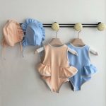 【66-90cm】水着 帽子付き フリル シンプル - 画像 (2)