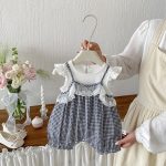 【66-90cm】セットアップ ブラック チェック サロペット＆シャツ - 画像 (6)