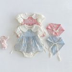 【66-90cm】セットアップ フラワー刺繡 ロンパース&帽子 - 画像 (3)