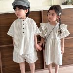 【80-150cm】セットアップorワンピース ストライプ 兄妹お揃いコーデ - 画像 (11)