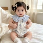 【66-90cm】ロンパース ブルー襟 ウサギ 可愛い ベビー服 - 画像 (4)