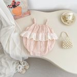 【66-90cm】ロンパース ピンク レース おしゃれ ベビー服