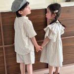 【80-150cm】セットアップorワンピース ストライプ 兄妹お揃いコーデ - 画像 (6)