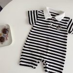 【66-90cm】オールインワン クマロゴ ボーダー ベビー服 - 画像 (12)