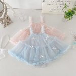 【66-90cm】ロンパース ベビー 可愛い リボンメッシュ