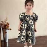 【80-150cm】セットアップorワンピース ブラック花 おしゃれ 兄妹お揃い - 画像 (5)