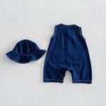 【66-90cm】オールインワン&帽子 デニム ノースリーブ カジュアル ベビー服 - 画像 (4)