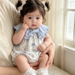 【66-90cm】ロンパース ブルー襟 ウサギ 可愛い ベビー服 - 画像 (6)