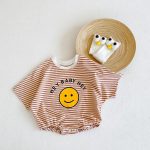 【66-90cm】ロンパース ベビー 半袖 笑顔柄 ボーダー - 画像 (4)