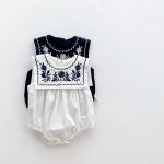 【66-90cm】ロンパース ベビー ナチュラル 花刺繍 スクエア襟 - 画像 (8)