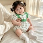【66-90cm】ロンパース グリーン花 パフスリーブ - 画像 (6)