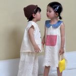 【80-150cm】セットアップ/ワンピース 可愛い チェック おしゃれ 兄妹お揃い - 画像 (5)
