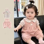 【73-100cm】セットアップ ピンク ウサギ サロペット＆ブラウス - 画像 (2)