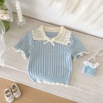 【73-100cm】Tシャツ 半袖 可愛い襟 トップス - 画像 (10)