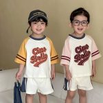 【80-150cm】セットアップ キッズ 男女兼用 カラー切り替え 英字柄 - 画像 (7)