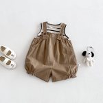 【73-100cm】セットアップ ブラウン サロペット＆シャツ - 画像 (2)