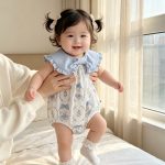 【66-90cm】ロンパース ブルー襟 ウサギ 可愛い ベビー服 - 画像 (2)
