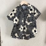 【80-150cm】セットアップorワンピース ブラック花 おしゃれ 兄妹お揃い - 画像 (7)