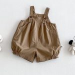 【73-100cm】セットアップ ブラウン サロペット＆シャツ - 画像 (7)