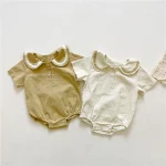 【66-90cm】ロンパース ベビー 無地 半袖 セーラー風 - 画像 (3)