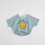 【66-90cm】ロンパース ベビー 半袖 笑顔柄 ボーダー - 画像 (5)
