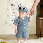 【66-100cm】セットアップ デニム 半袖 カジュアル ベビー服 - 画像 (2)