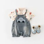 【73-100cm】セットアップ 車柄 デニム サロペット&シャツ