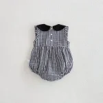 【66-90cm】ロンパース ベビー 丸襟 チェック or ドット柄 - 画像 (11)