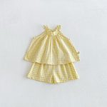【73-110cm】セットアップ イエロー チェックトップス&ブルマ - 画像 (5)