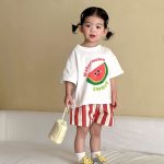 【80-150cm】二点セット 兄妹お揃い フルーツ シャツ＆ストライプパンツ 可愛い - 画像 (4)