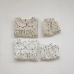 【73-100cm】セットアップ ベビー 女の子 韓国風 小花柄 丸襟 - 画像 (4)