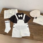 【73-120cm】セットアップ サロペット＆シャツ シンプル - 画像 (6)