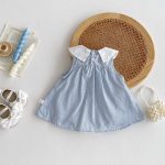 【66-90cm】ロンパース ブルー ストライプ シンプル 女の子 - 画像 (4)