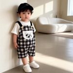 【66-100cm】セットアップ 可愛い パンダ サロペット＆シャツ - 画像 (4)