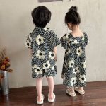 【80-150cm】セットアップorワンピース ブラック花 おしゃれ 兄妹お揃い - 画像 (11)
