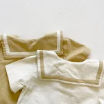 【66-90cm】ロンパース ベビー 無地 半袖 セーラー風 - 画像 (15)