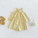 【73-110cm】セットアップ イエロー チェックトップス&ブルマ - 画像 (7)
