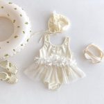 【73-100cm】水着 クリーム フラワー スイムウェア - 画像 (2)